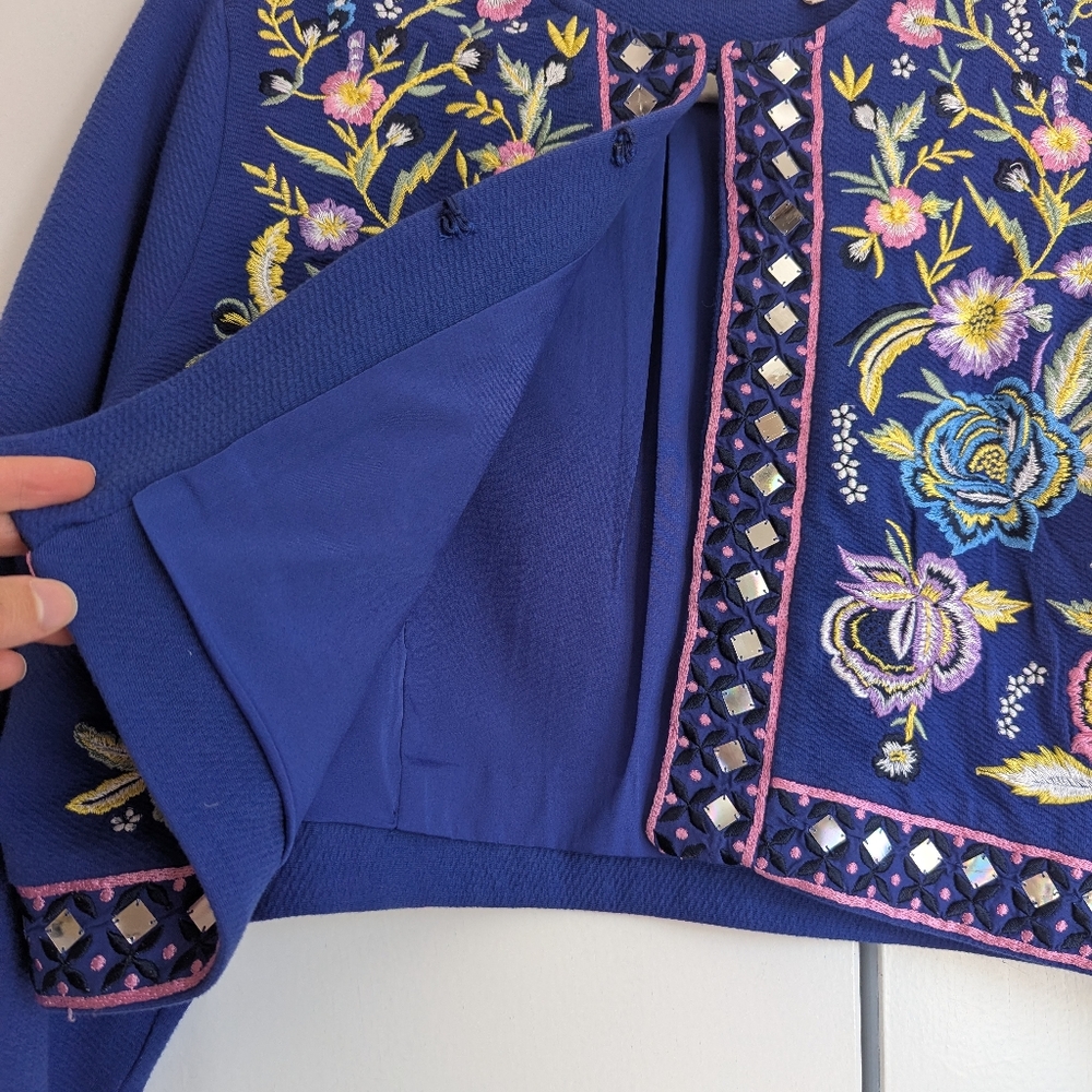 Soft Surroundings Embroidered Bolero Jacket, Blue, Size Large - Picture 5 of 6